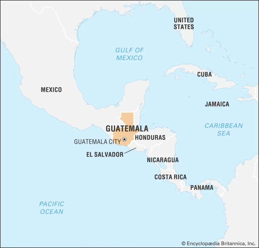 موقعیت جغرافیایی گوآتمالا و فاصله آن با ایالات متحده آمریکا - ویکی‌پدیا